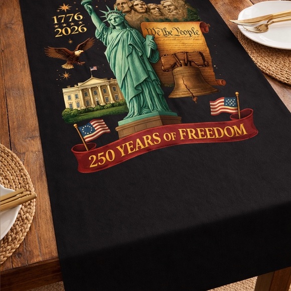 Handmade Other - Custom 250th Anniversary of USA Patriotic Black Table Runner